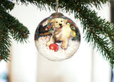 Puppy under the Christmas Tree Hand Painted Mouth Blown Glass Ornament - Homeroots