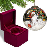 Kitten under the Christmas Tree Hand Painted Mouth Blown Glass Ornament - Homeroots
