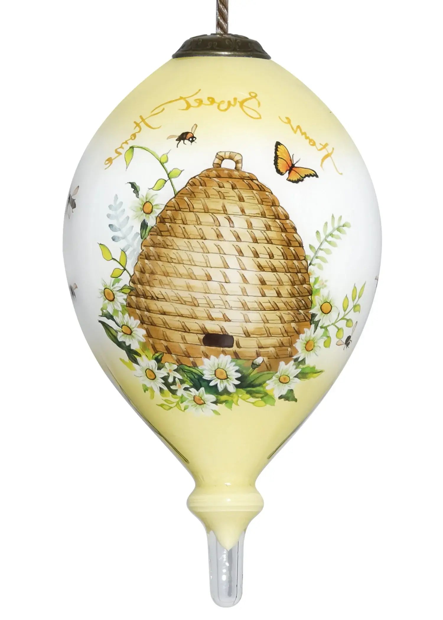 Beehive Home Sweet Home Hand Painted Mouth Blown Glass Ornament - Homeroots - Flyclothing LLC