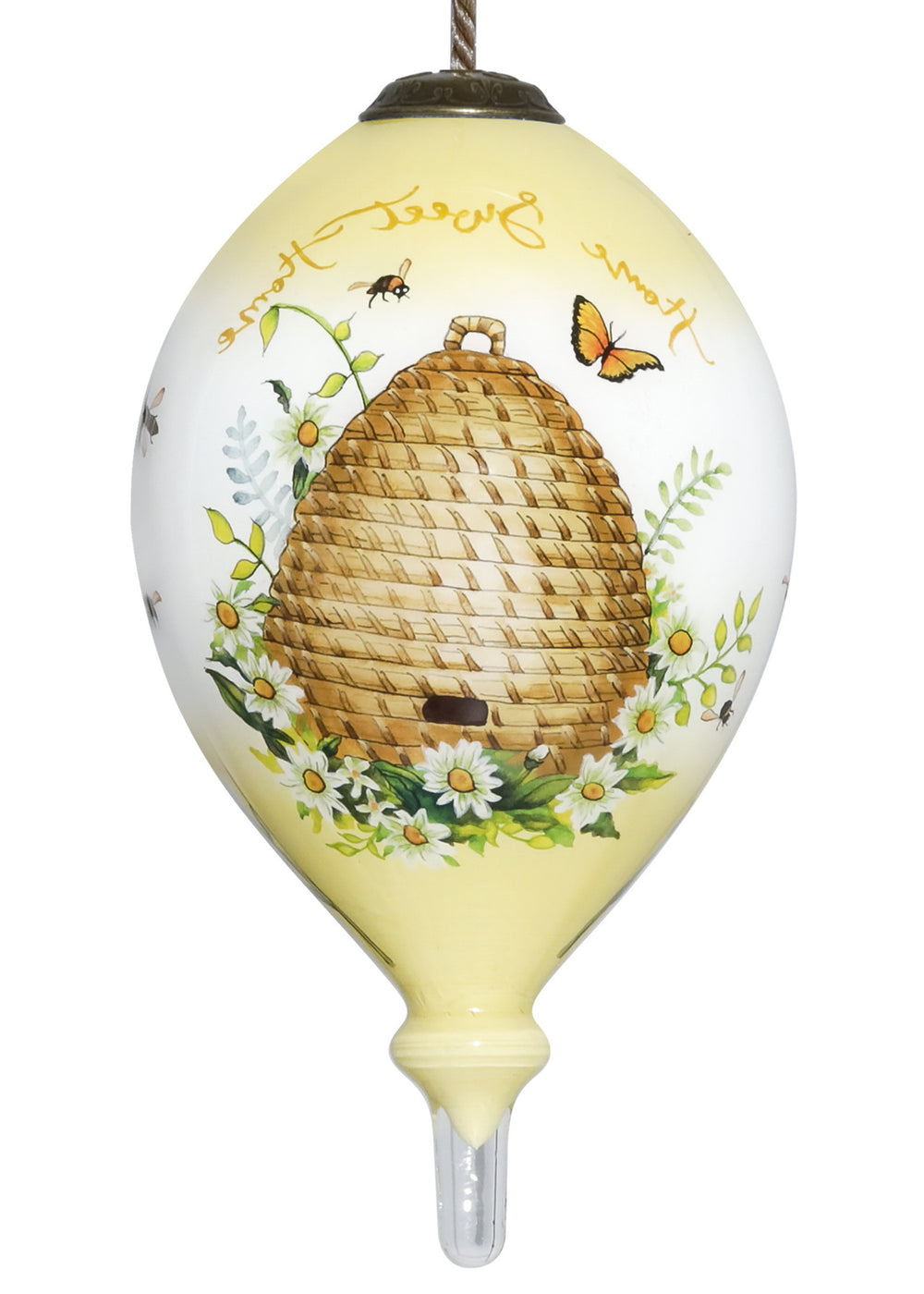 Beehive Home Sweet Home Hand Painted Mouth Blown Glass Ornament - Homeroots