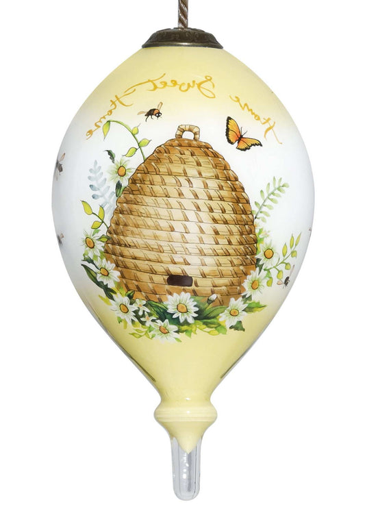 Beehive Home Sweet Home Hand Painted Mouth Blown Glass Ornament - Homeroots - Flyclothing LLC