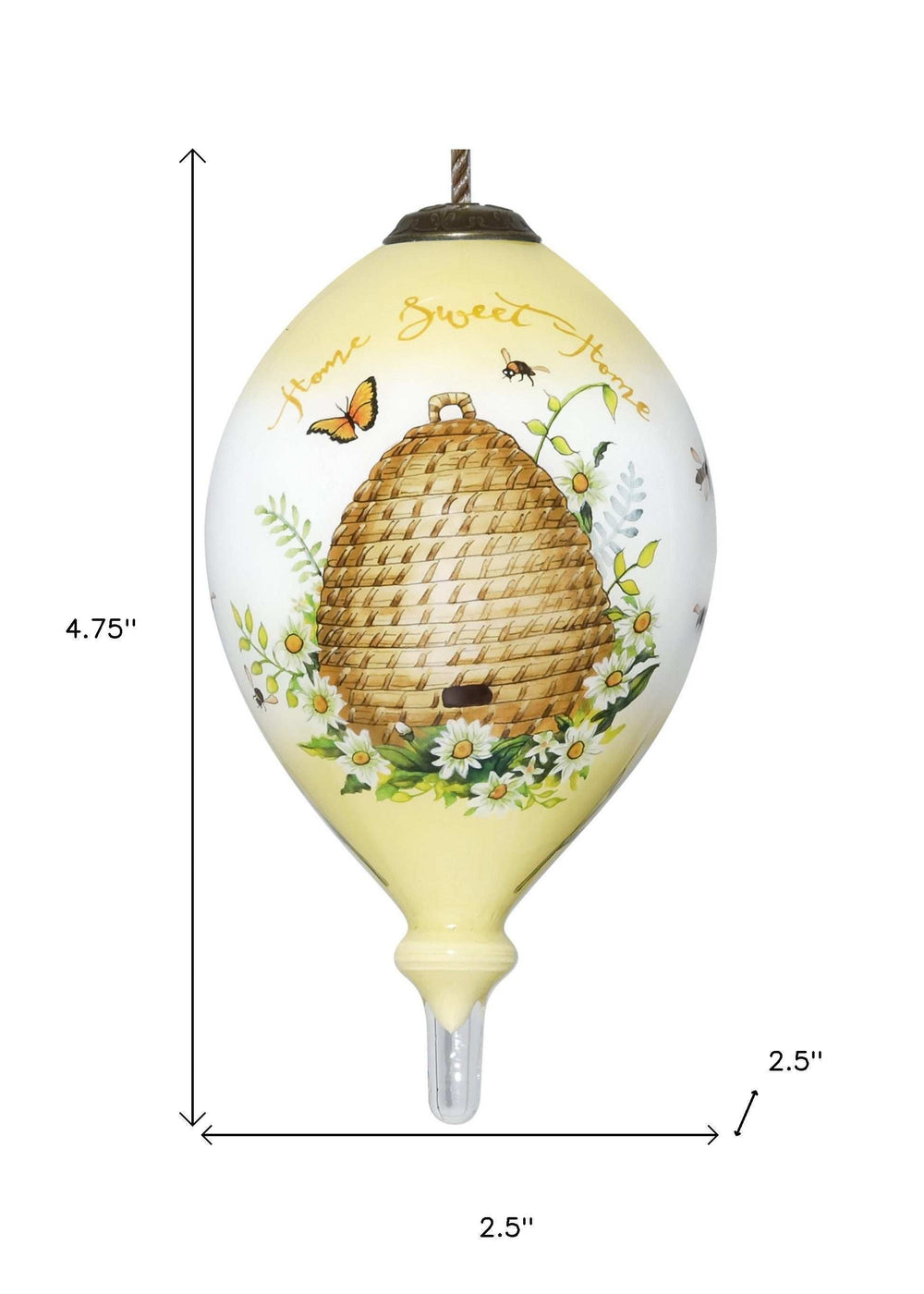 Beehive Home Sweet Home Hand Painted Mouth Blown Glass Ornament - Homeroots - Flyclothing LLC