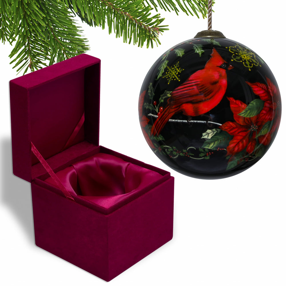 Glossy Red Cardinal Hand Painted Mouth Blown Glass Ornament - Homeroots