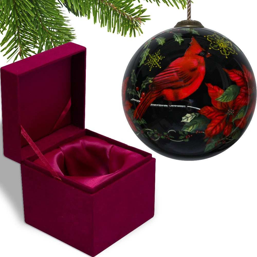 Glossy Red Cardinal Hand Painted Mouth Blown Glass Ornament - Homeroots - Flyclothing LLC