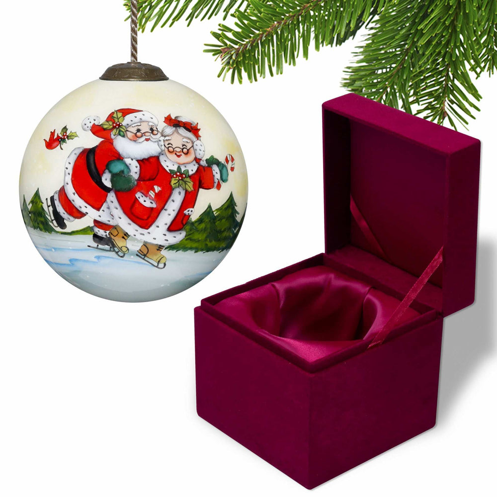 Ice Skating Mr. and Mrs. Santa Hand Painted Mouth Blown Glass Ornament - Homeroots - Flyclothing LLC