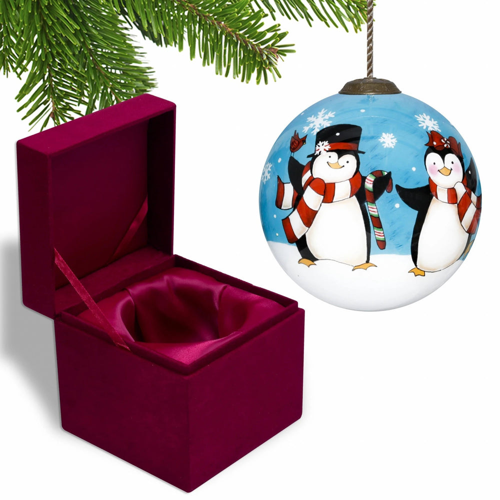 Anywhere with You is Always Better Penguin Hand Painted Mouth Blown Glass Ornament - Homeroots