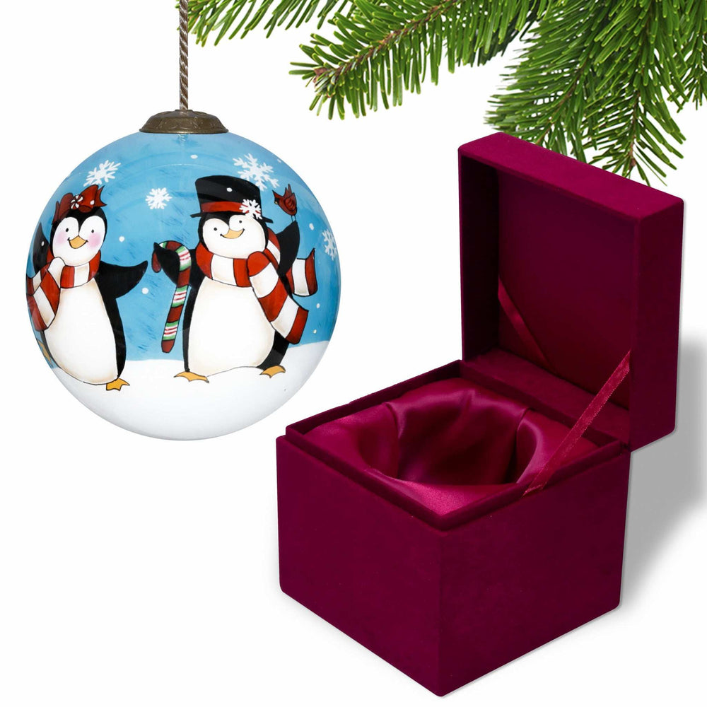 Anywhere with You is Always Better Penguin Hand Painted Mouth Blown Glass Ornament - Homeroots - Flyclothing LLC