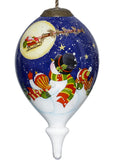 Snowmen Family Watching Santa on a Sleigh Hand Painted Mouth Blown Glass Ornament - Homeroots