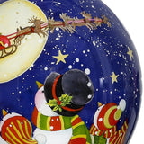 Snowmen Family Watching Santa on a Sleigh Hand Painted Mouth Blown Glass Ornament - Homeroots