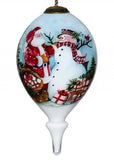 Christmas Santa and Snowman Hand Painted Mouth Blown Glass Ornament - Homeroots