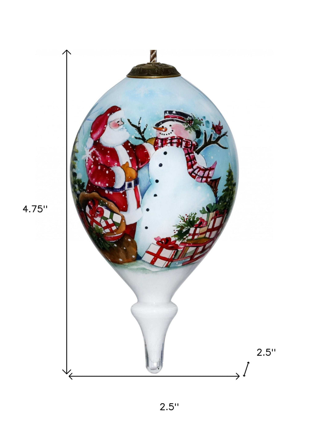 Christmas Santa and Snowman Hand Painted Mouth Blown Glass Ornament - Homeroots - Flyclothing LLC