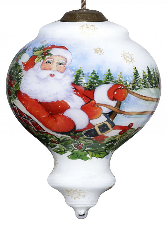 Santa Riding a Sleigh Hand Painted Mouth Blown Glass Ornament - Homeroots - Flyclothing LLC