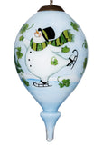Ice Skating Shamrock Snowman Hand Painted Mouth Blown Glass Ornament - Homeroots
