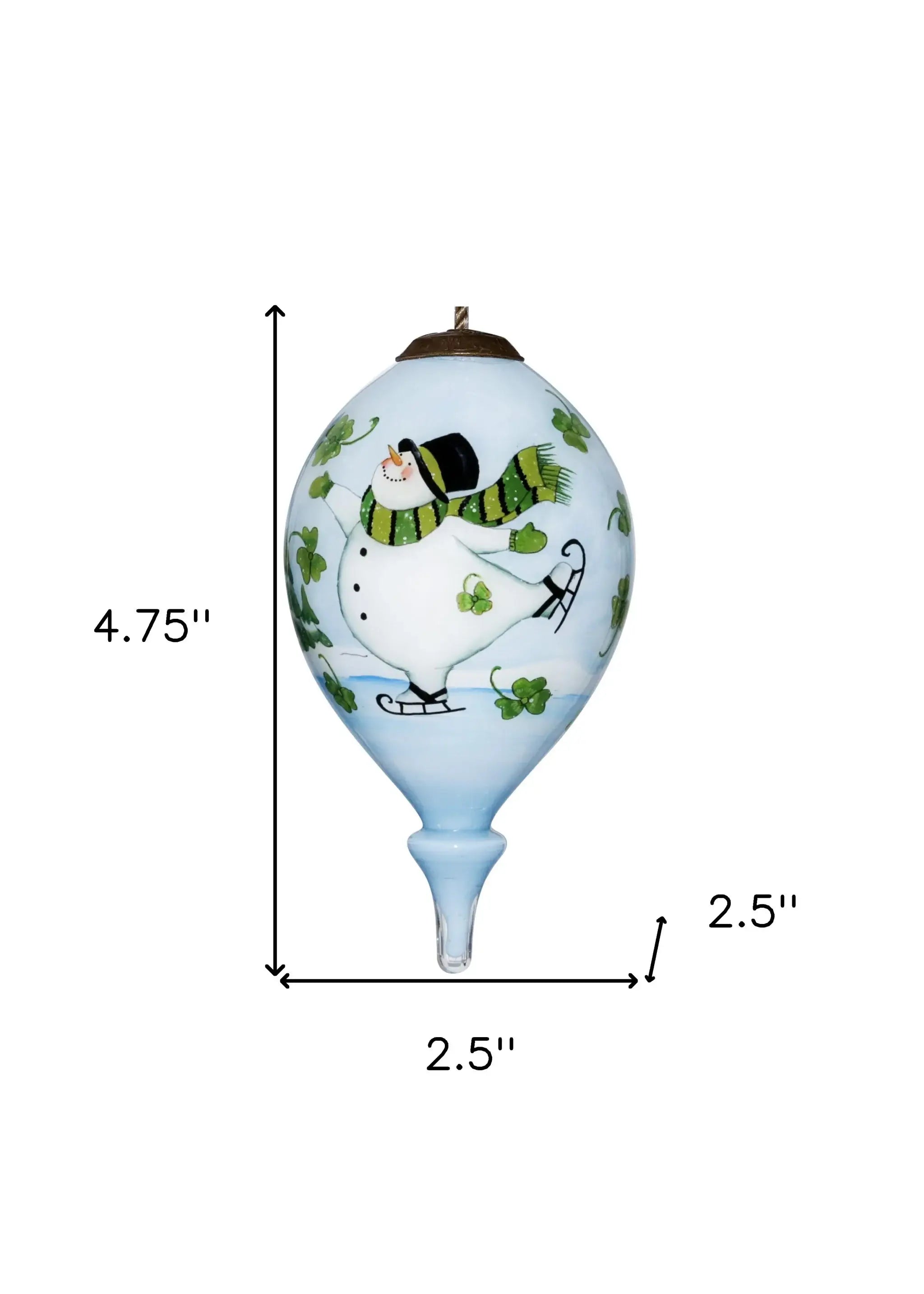 Ice Skating Shamrock Snowman Hand Painted Mouth Blown Glass Ornament - Homeroots - Flyclothing LLC