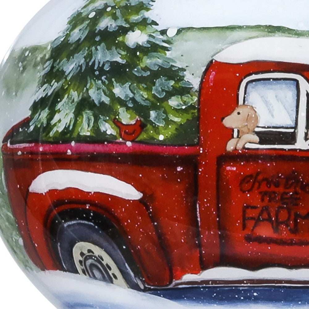 Red Farm Truck with Tree Hand Painted Mouth Blown Glass Ornament - Homeroots - Flyclothing LLC