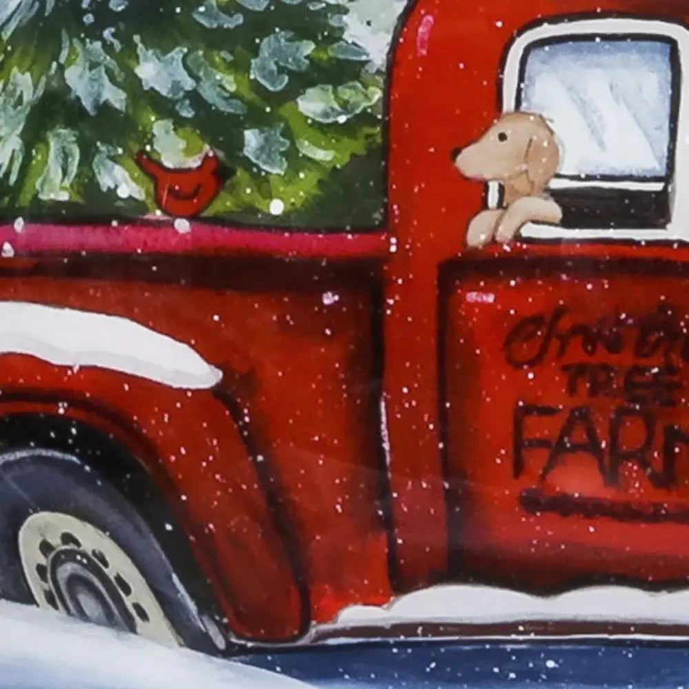 Red Farm Truck with Tree Hand Painted Mouth Blown Glass Ornament - Homeroots - Flyclothing LLC