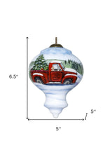 Red Farm Truck with Tree Hand Painted Mouth Blown Glass Ornament - Homeroots - Flyclothing LLC