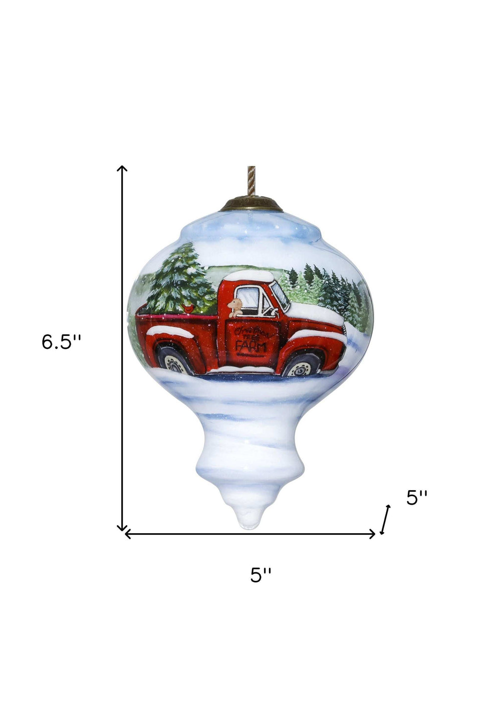 Red Farm Truck with Tree Hand Painted Mouth Blown Glass Ornament - Homeroots - Flyclothing LLC