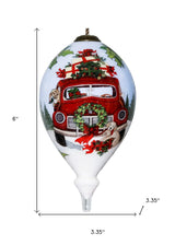 Puppy and Red Truck Christmas Wreath Hand Painted Mouth Blown Glass Ornament - Homeroots - Flyclothing LLC
