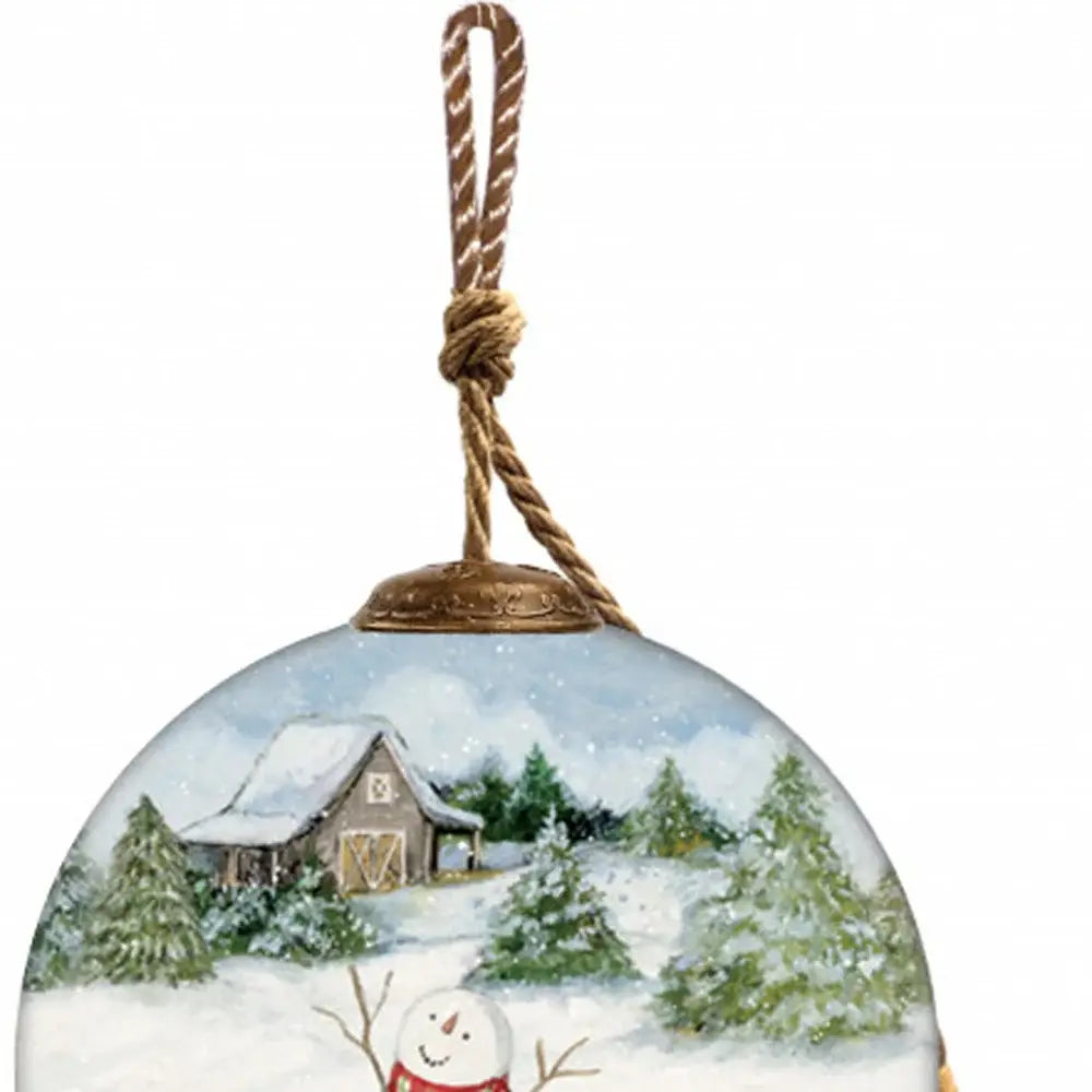 Snowy Mountains Ski Rental Hand Painted Mouth Blown Glass Ornament - Homeroots - Flyclothing LLC