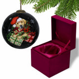 Christmas Puppy with Presents Hand Painted Mouth Blown Glass Ornament - Homeroots