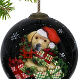 Christmas Puppy with Presents Hand Painted Mouth Blown Glass Ornament - Homeroots - Flyclothing LLC