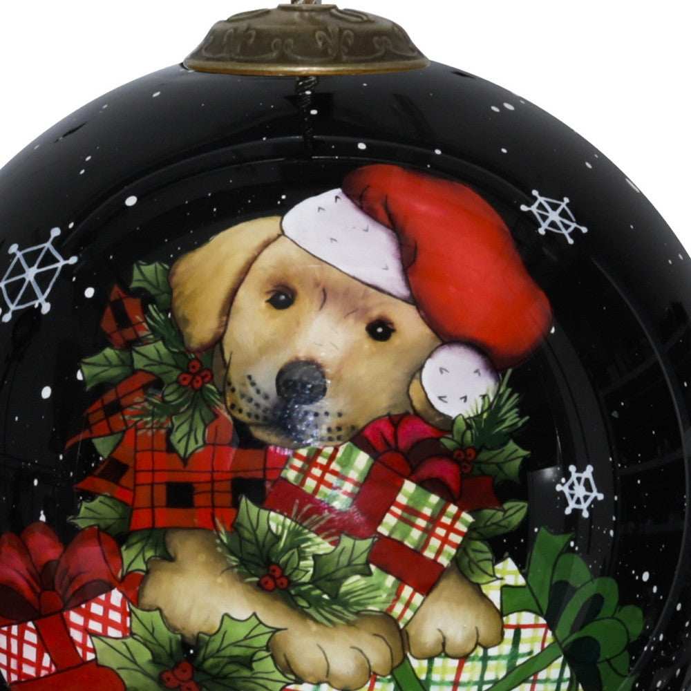 Christmas Puppy with Presents Hand Painted Mouth Blown Glass Ornament - Homeroots - Flyclothing LLC