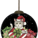 Christmas Cat with Presents Hand Painted Mouth Blown Glass Ornament - Homeroots