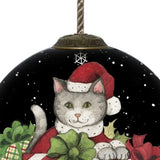 Christmas Cat with Presents Hand Painted Mouth Blown Glass Ornament - Homeroots - Flyclothing LLC