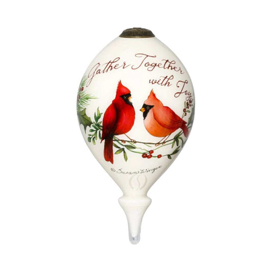 Gather Together With Joy Cardinals Hand Painted Mouth Blown Glass Ornament - Homeroots - Flyclothing LLC