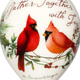 Gather Together With Joy Cardinals Hand Painted Mouth Blown Glass Ornament - Homeroots - Flyclothing LLC