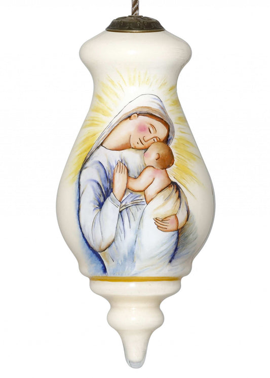 Mother Mary with Baby Hand Painted Mouth Blown Glass Ornament - Homeroots - Flyclothing LLC