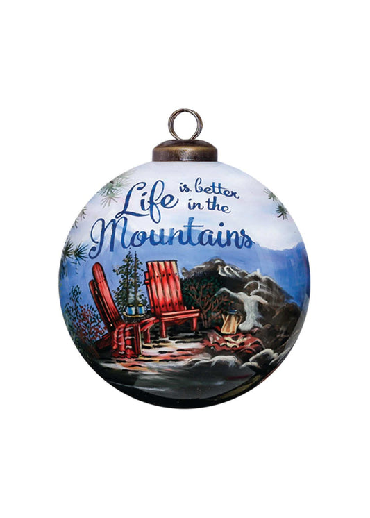 Scenic Life is Better in the Mountains Hand Painted Mouth Blown Glass Ornament - Homeroots - Flyclothing LLC