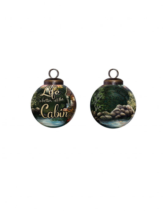 Scenic Life is Better at the Cabin Hand Painted Mouth Blown Glass Ornament - Homeroots - Flyclothing LLC