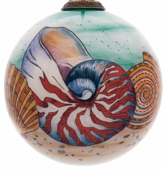 Sea Shell Hand Painted Mouth Blown Glass Ornament - Homeroots - Flyclothing LLC