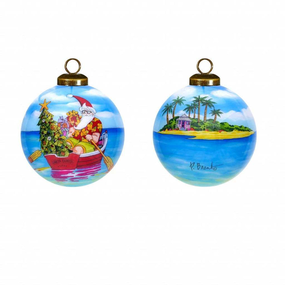Rowing Santa Express Hand Painted Mouth Blown Glass Ornament - Homeroots - Flyclothing LLC