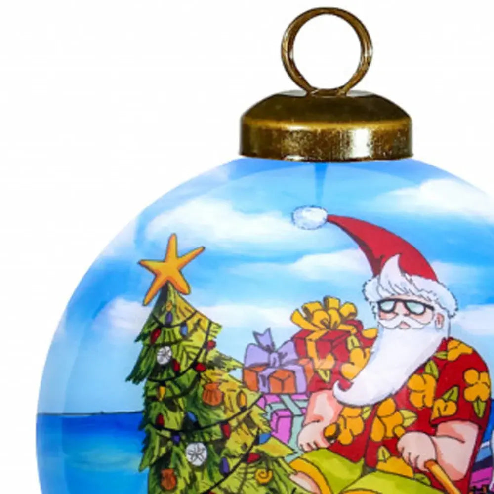Rowing Santa Express Hand Painted Mouth Blown Glass Ornament - Homeroots - Flyclothing LLC