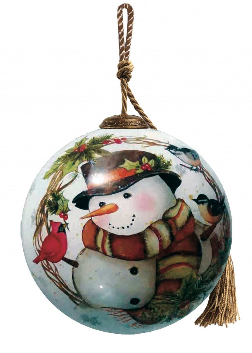 Winter Wreath Forest Snowman Hand Painted Mouth Blown Glass Ornament - Homeroots - Flyclothing LLC