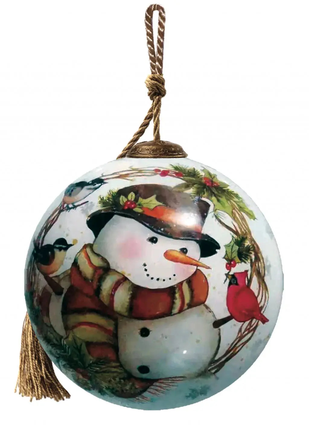 Winter Wreath Forest Snowman Hand Painted Mouth Blown Glass Ornament - Homeroots - Flyclothing LLC