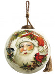 Winter Wreath Forest Santa Hand Painted Mouth Blown Glass Ornament - Homeroots