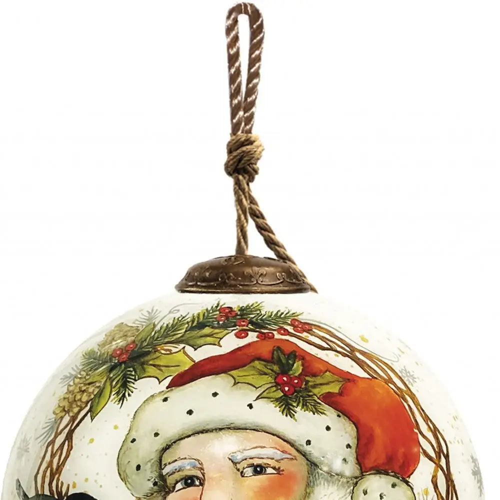 Winter Wreath Forest Santa Hand Painted Mouth Blown Glass Ornament - Homeroots - Flyclothing LLC