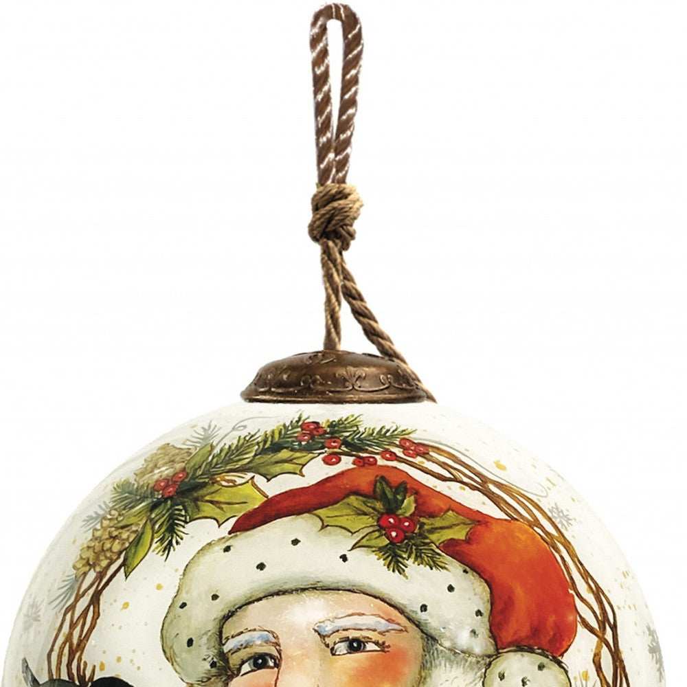 Winter Wreath Forest Santa Hand Painted Mouth Blown Glass Ornament - Homeroots - Flyclothing LLC