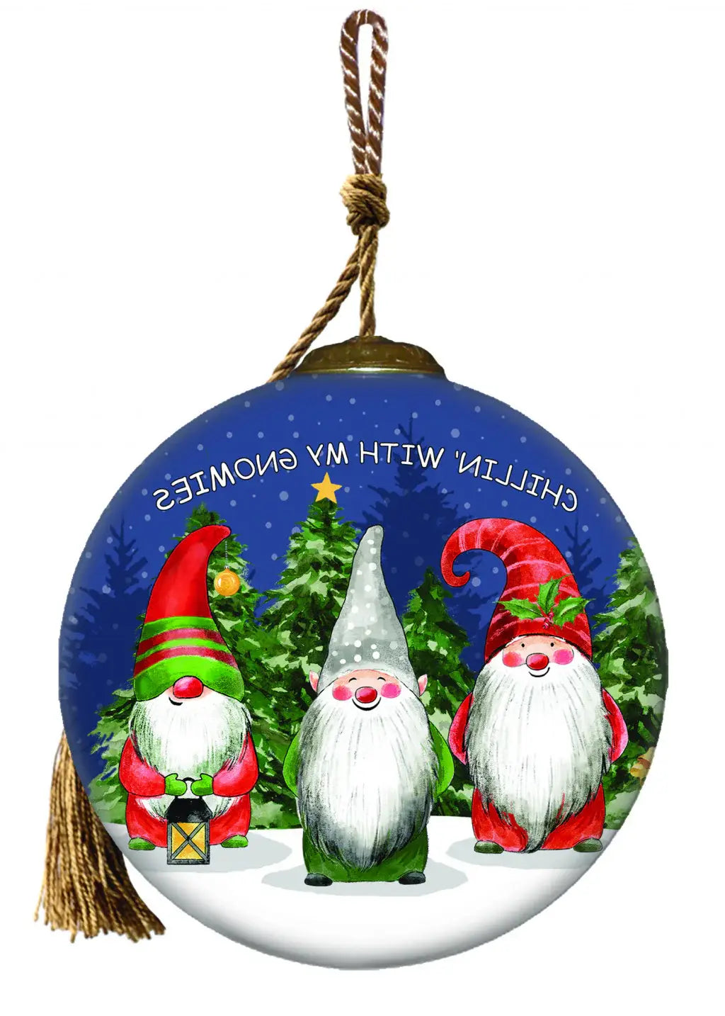 Casual Gnomes in Christmas Mode Hand Painted Mouth Blown Glass Ornament - Homeroots - Flyclothing LLC