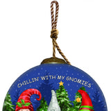 Casual Gnomes in Christmas Mode Hand Painted Mouth Blown Glass Ornament - Homeroots