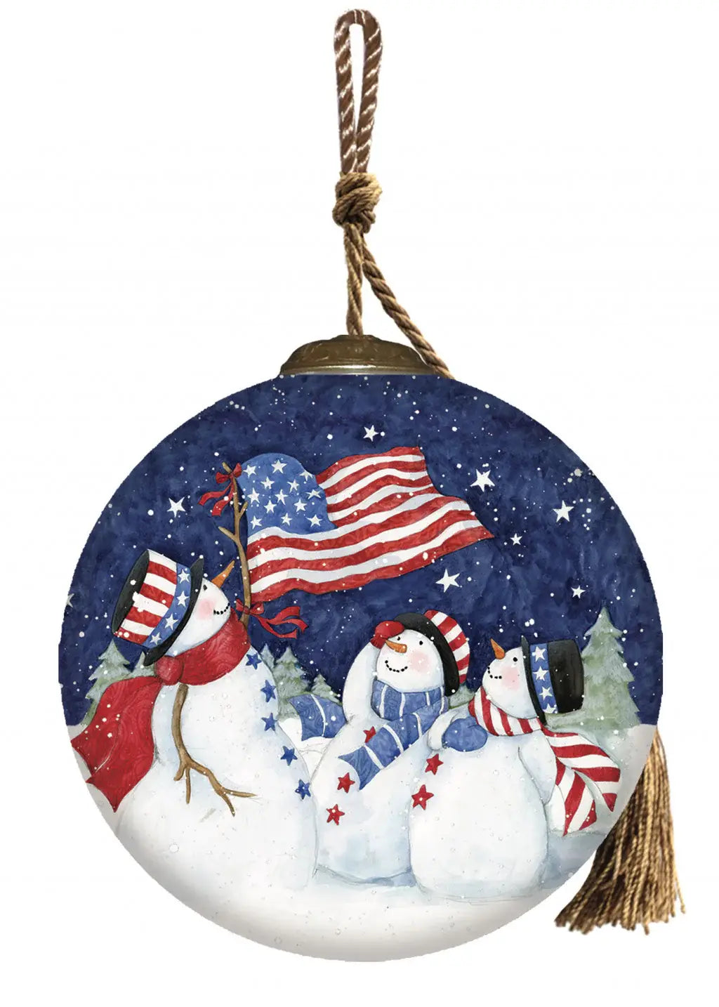 Three Snowman and an American Flag Hand Painted Mouth Blown Glass Ornament - Homeroots - Flyclothing LLC