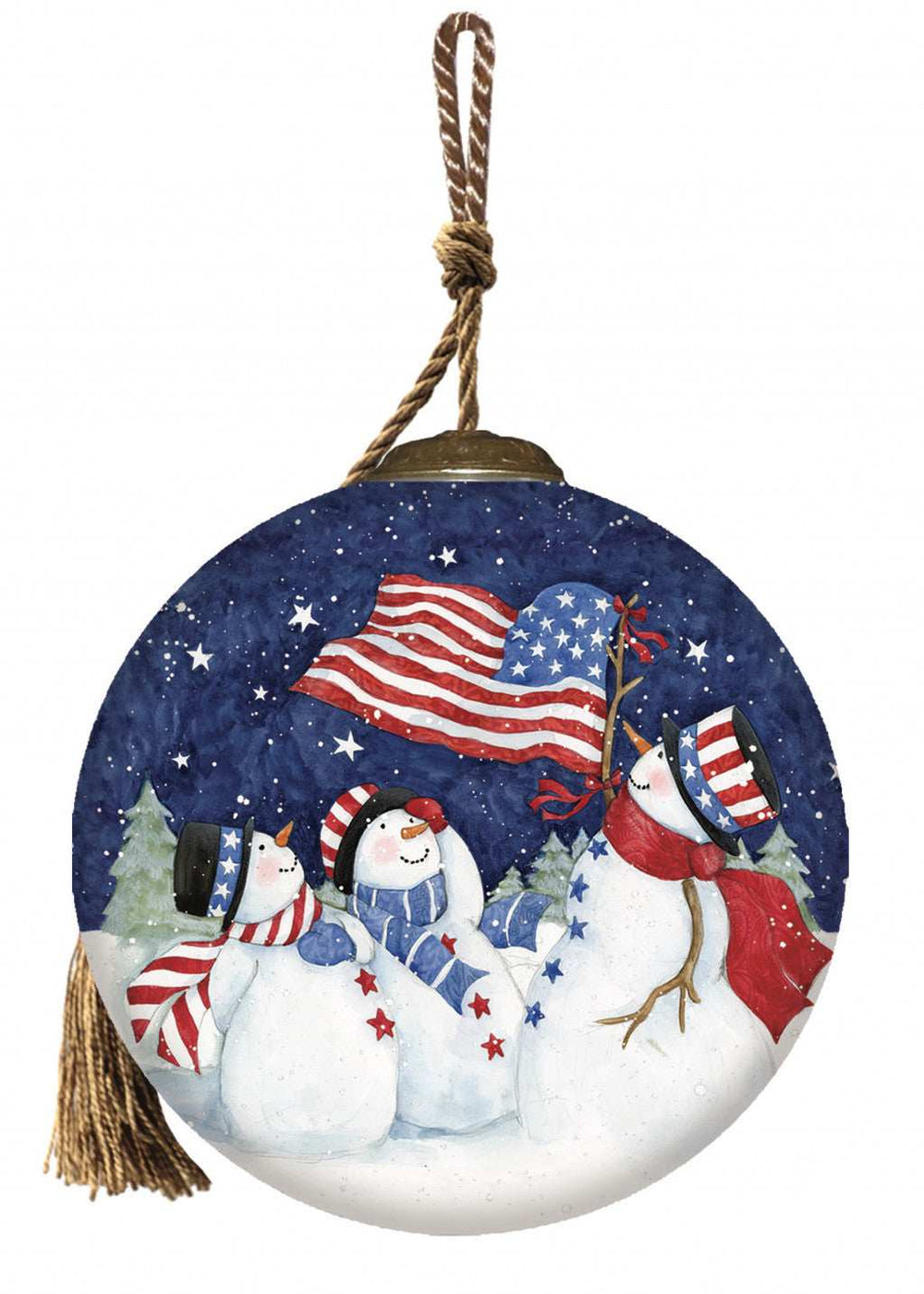 Three Snowman and an American Flag Hand Painted Mouth Blown Glass Ornament - Homeroots - Flyclothing LLC