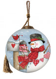 Valentine Snowman Hand Painted Mouth Blown Glass Ornament - Homeroots