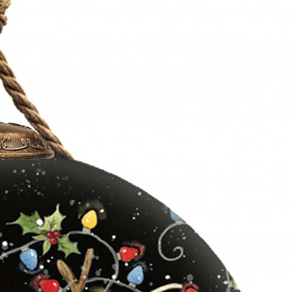 Snowman and Reindeer in Holiday Lights Hand Painted Mouth Blown Glass Ornament - Homeroots - Flyclothing LLC