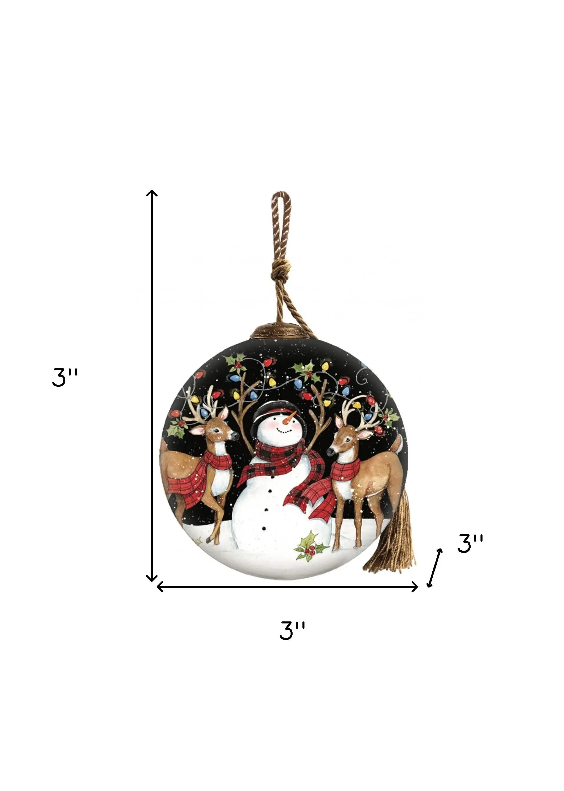 Snowman and Reindeer in Holiday Lights Hand Painted Mouth Blown Glass Ornament - Homeroots - Flyclothing LLC