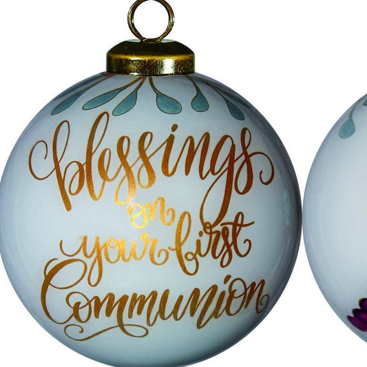 Gold First Communion Hand Painted Mouth Blown Glass Ornament - Homeroots - Flyclothing LLC